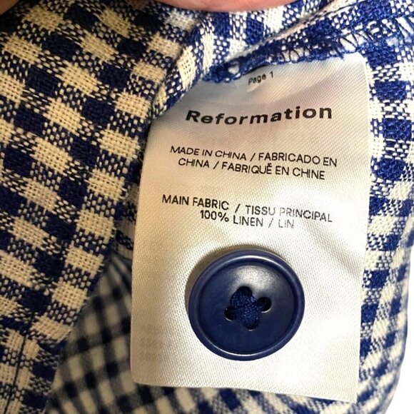 Reformation Vera Linen Blue/White Gingham Mini Skirt Size 12 - Picture 3 of 5